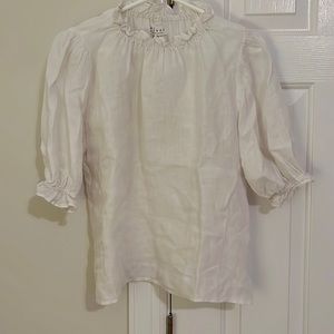 VELVET LINEN WHITE RUFFLE SHIRT
